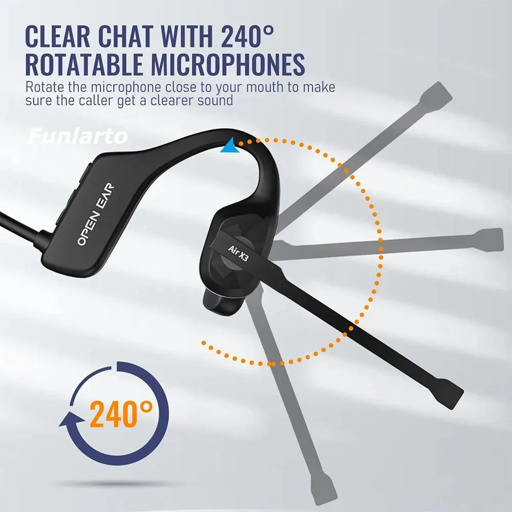 Bluetooth 5.3 Open Ear Wireless Headset With Dual Noise Cancelling Mic Bone Conduction Headphones for Trucker Driver Office Calls