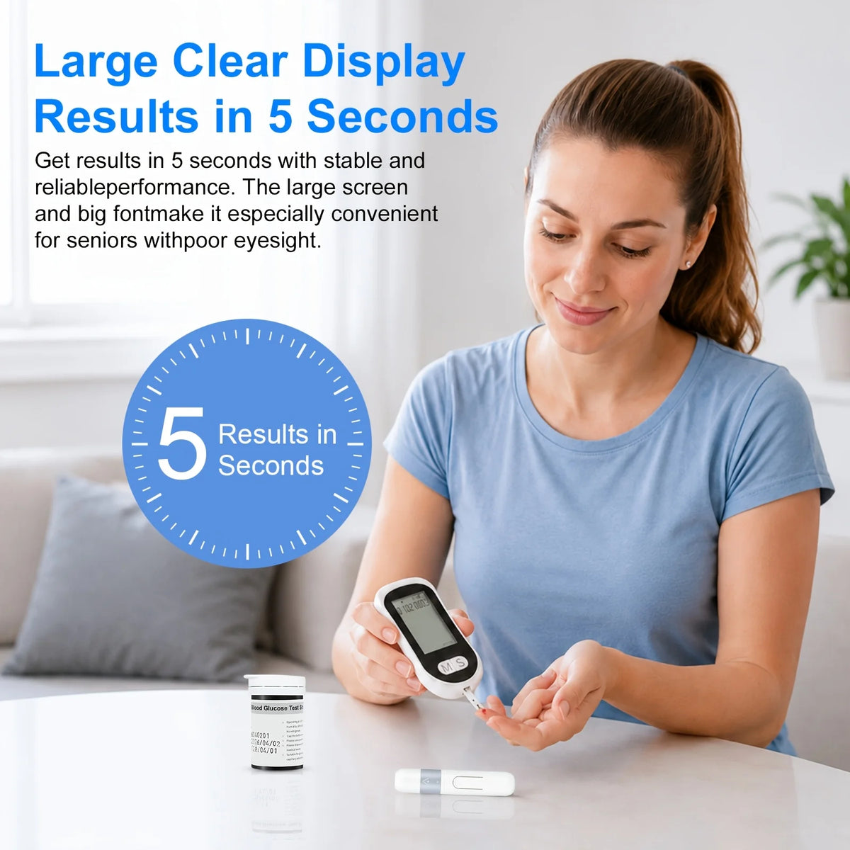 Blood Glucose Meter Glucometer Medical Diabetes Tester Blood Sugar Monitor Device with 50 Test Strips 50 Lancets Lancing Pen No Coding Auto Ejection Dual User Memory LED Large Screen Electronic Health Care Monitor System for