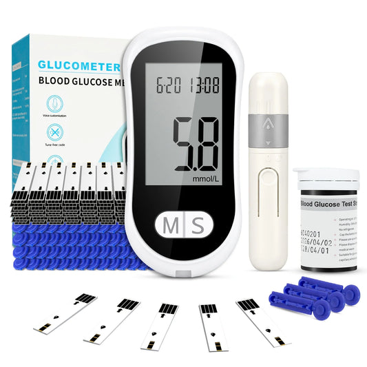 Blood Glucose Meter Glucometer Medical Diabetes Tester Blood Sugar Monitor Device with 50 Test Strips 50 Lancets Lancing Pen No Coding Auto Ejection Dual User Memory LED Large Screen Electronic Health Care Monitor System for