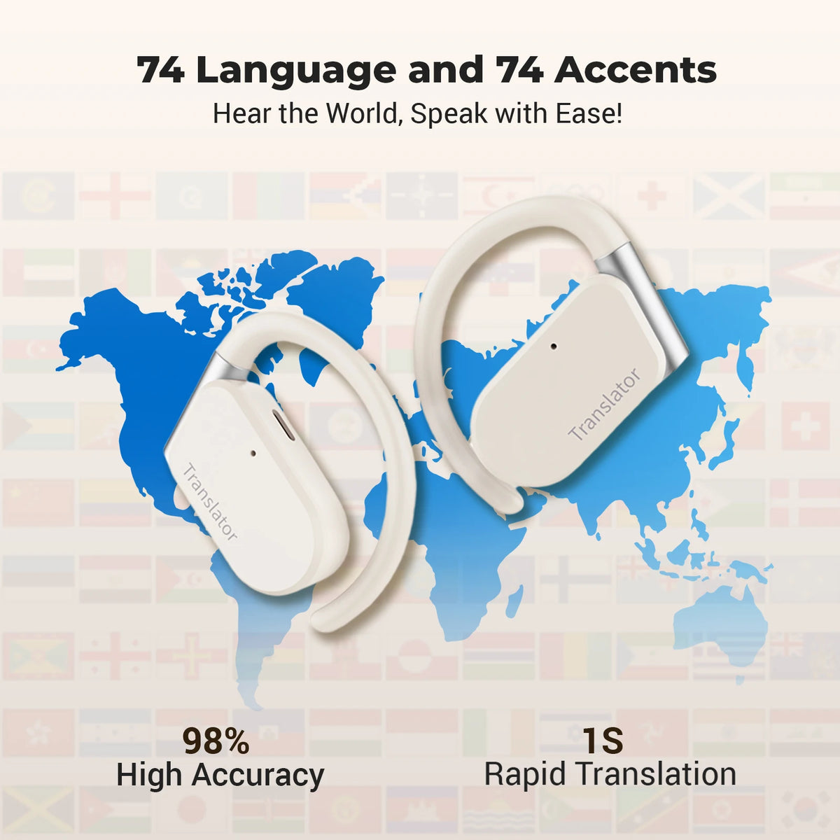 Wooask M9 Translator Earbuds,Two-Way Real Time Voice Translation Headphones,144 Languages with 11 Offline Packs,98% Accuracy