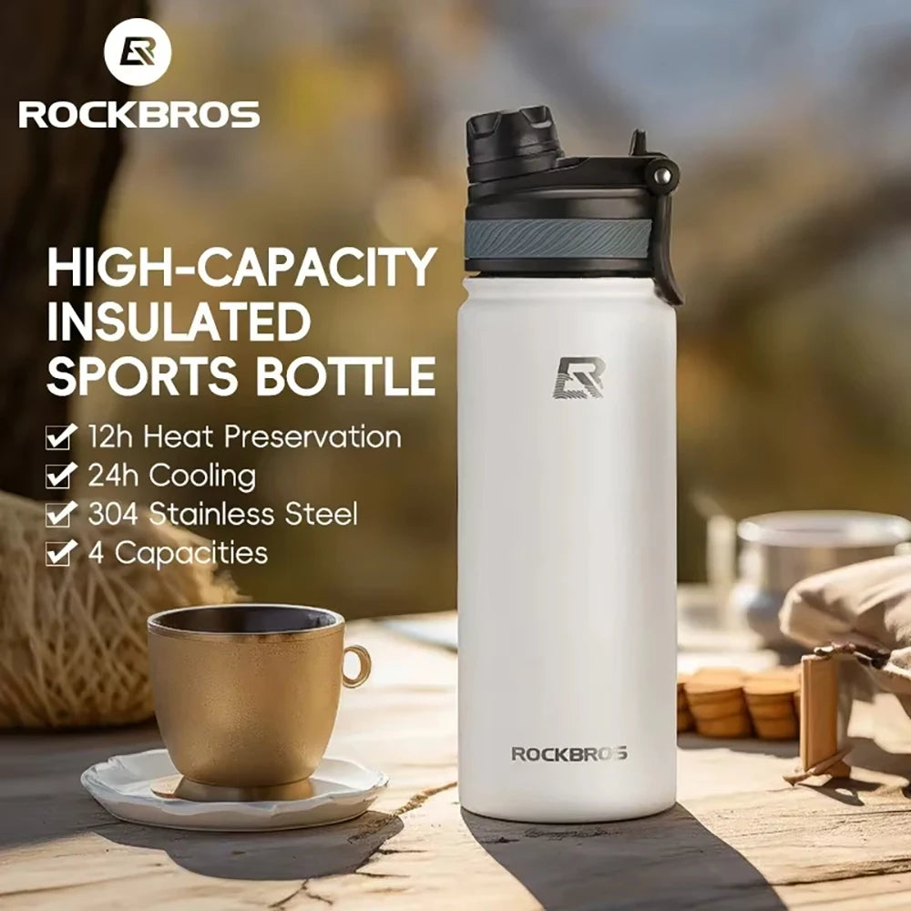 ROCKBROS Water Bottle Stainless Steel Vacuum Flasks Insulated Cup Big Capacity Sports Water Bottle Camping Hiking Cycling Kettle