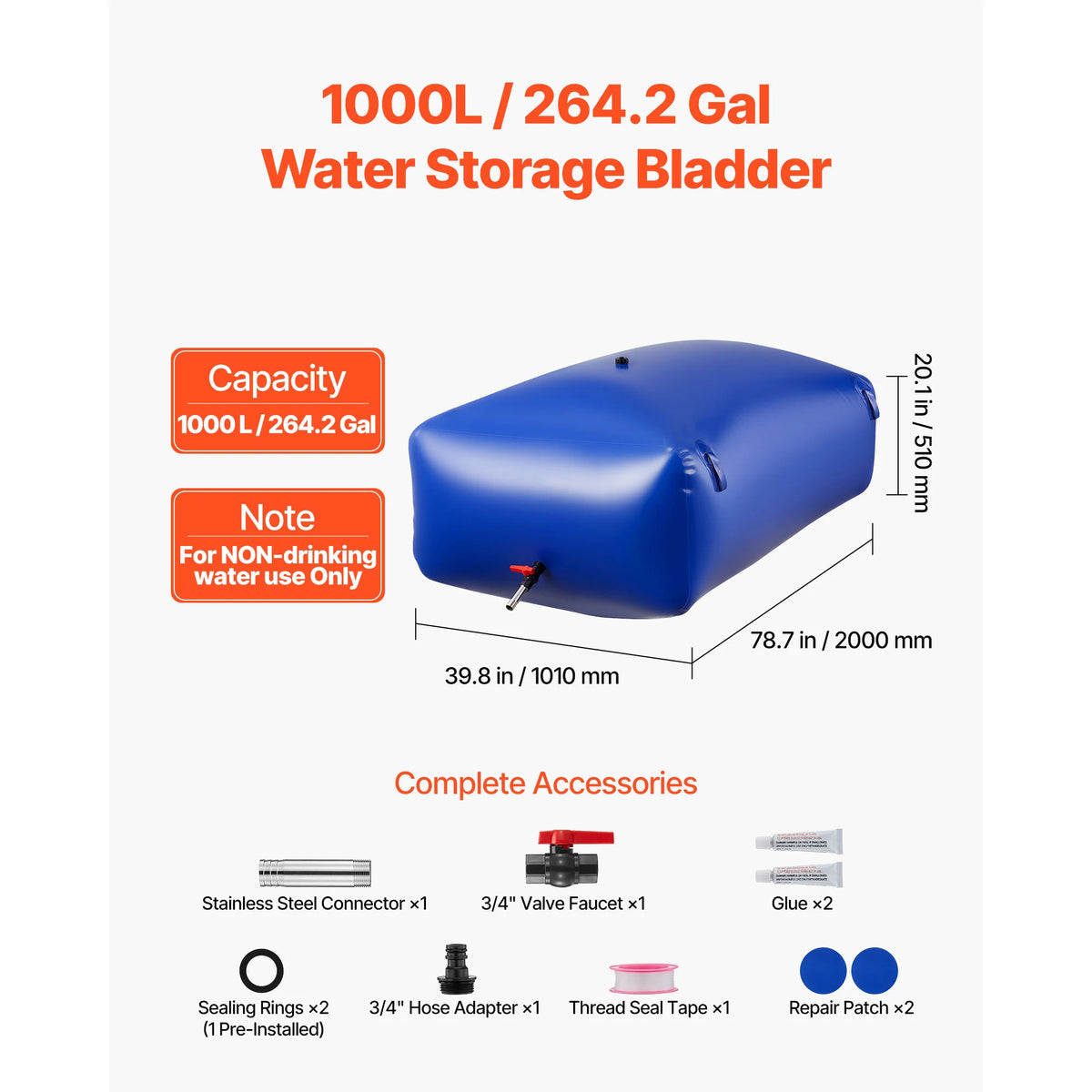 SucceBuy Water Storage Bladder TPU Soft Water Bag Portable & Collapsible Water Storage Containers for Camping Irrigation Outdoor