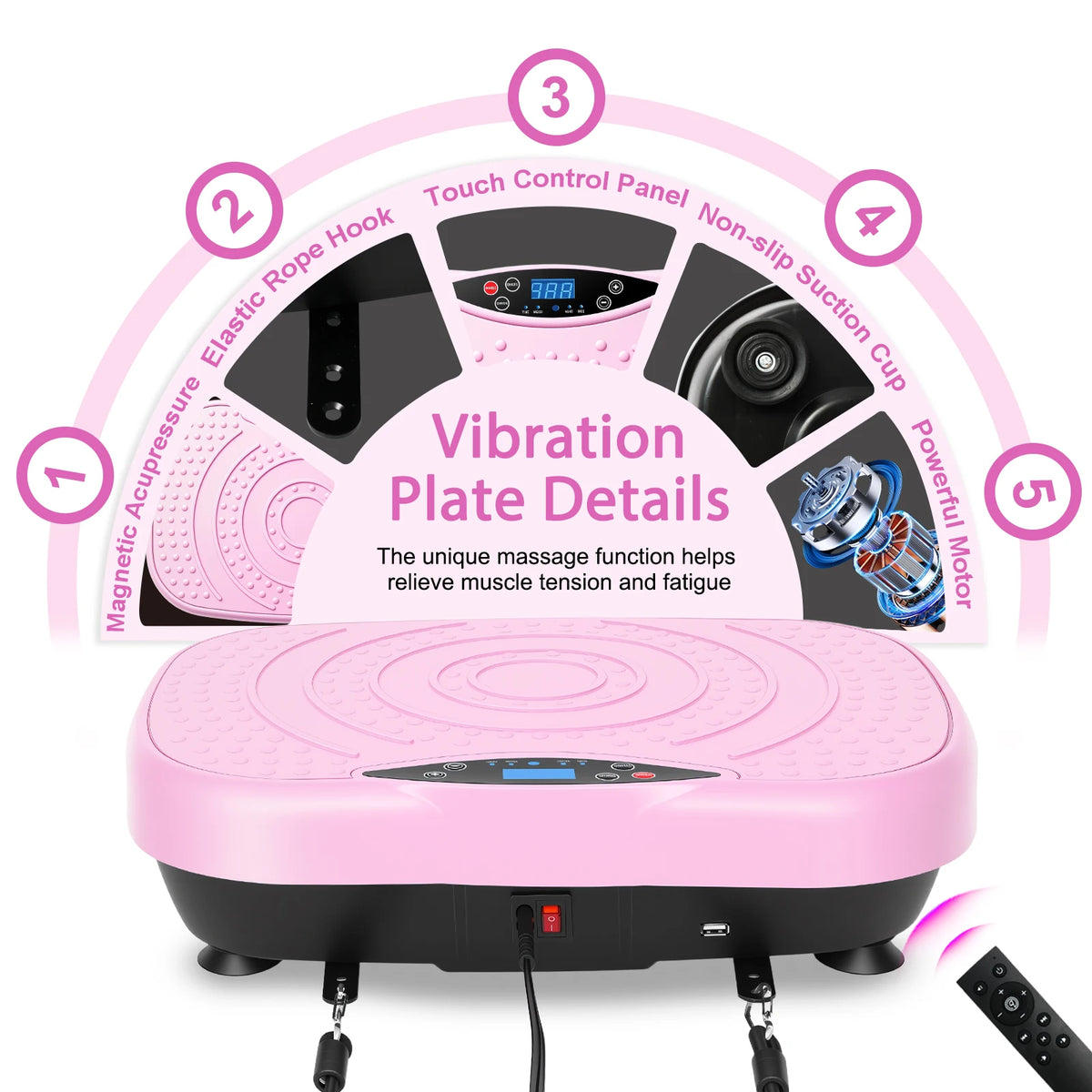 Portable Vibration Plate Exercise Machine Whole Body Workout Platform with Bluetooth Resistance Bands 5 Yoga Straps 10 Auto 200 Manual Speed Settings for Weight Loss & Shaping