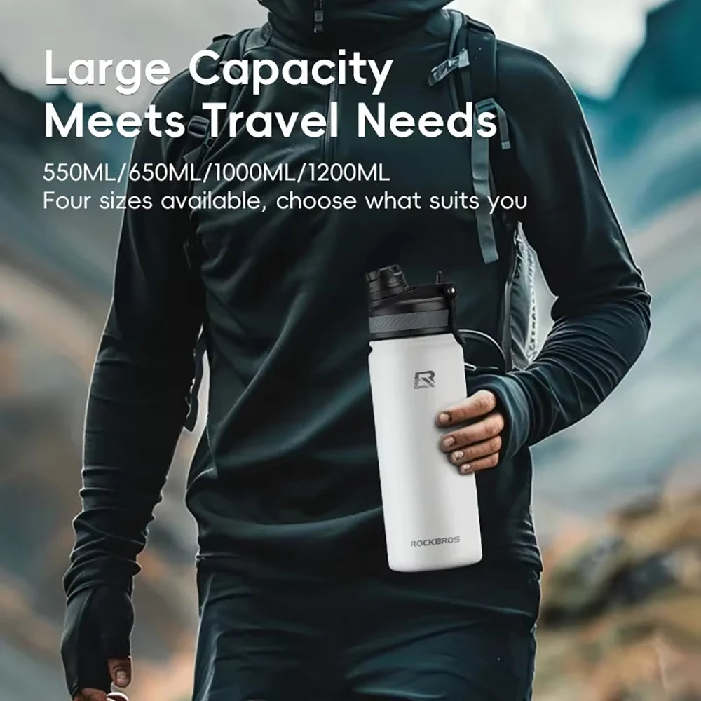 ROCKBROS Water Bottle Stainless Steel Vacuum Flasks Insulated Cup Big Capacity Sports Water Bottle Camping Hiking Cycling Kettle