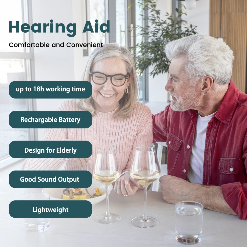 JINGHAO Rechargeable Hearing Aids Ear Aids Hearing Amplifier Behind The Ear Sound Enhance Device -Black