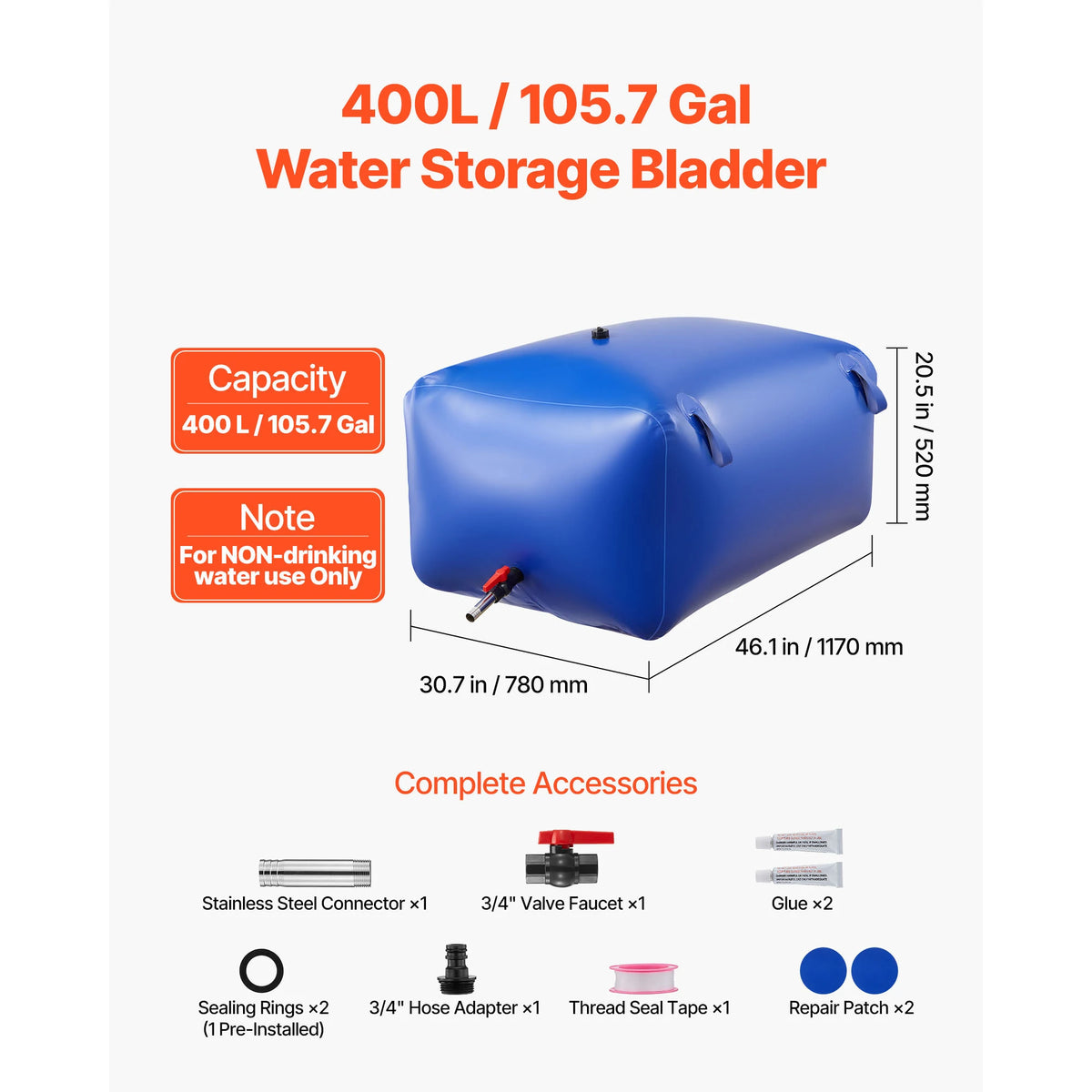 SucceBuy Water Storage Bladder TPU Soft Water Bag Portable & Collapsible Water Storage Containers for Camping Irrigation Outdoor