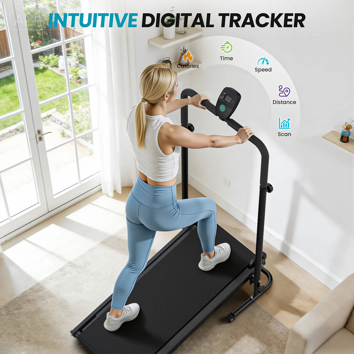 Akluer Non-Motorized Foldable Workout Treadmill - Dual Flywheel with Fixed Incline, LCD Monitor, Slip-Resistant Belt & Comfort Foam Grips for Small Home and Apartment Gym Use