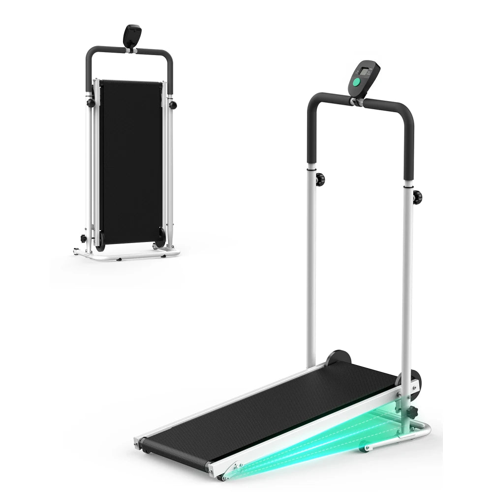 Akluer Non-Motorized Foldable Workout Treadmill - Dual Flywheel with Fixed Incline, LCD Monitor, Slip-Resistant Belt & Comfort Foam Grips for Small Home and Apartment Gym Use
